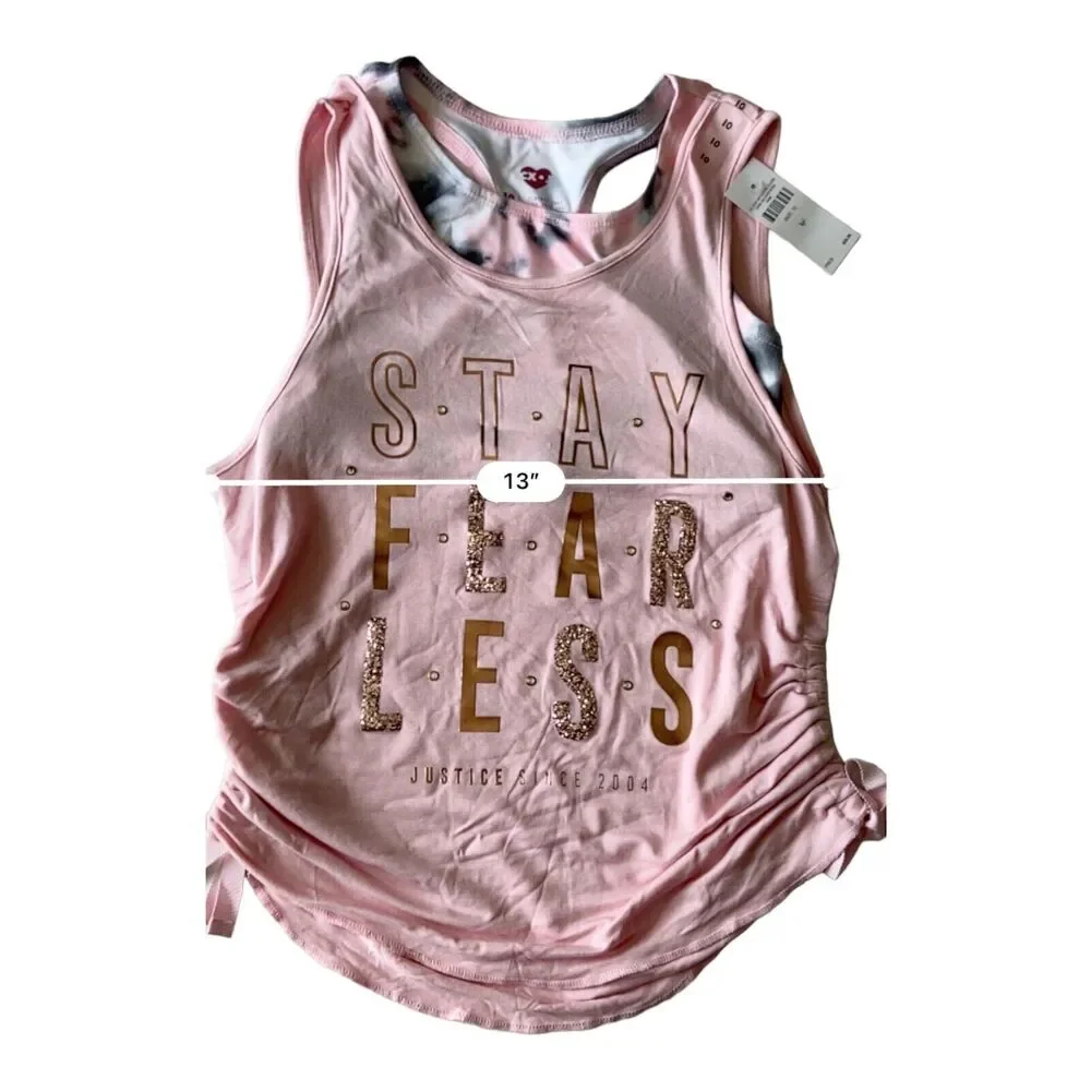 Justice Sport CX.J Girl 2Fer Tank Top & Sport Bra Set Size 10 Pink Stay Fearless